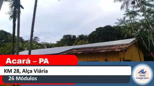 Sistema solar de 26 módulos da Cetel no KM 28 da Alça Viária, Acará, Pará