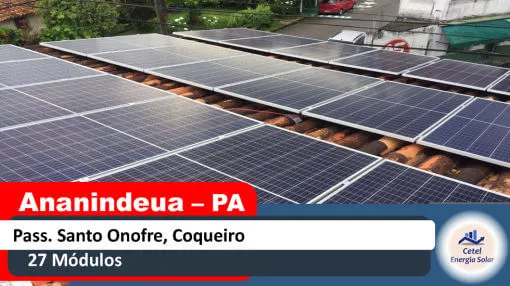 Sistema solar de 27 módulos da Cetel na Passagem Santo Onofre, Coqueiro, Ananindeua, Pará