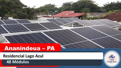 Sistema solar de 48 módulos instalado pela Cetel no Residencial Lago Azul, Ananindeua, Pará