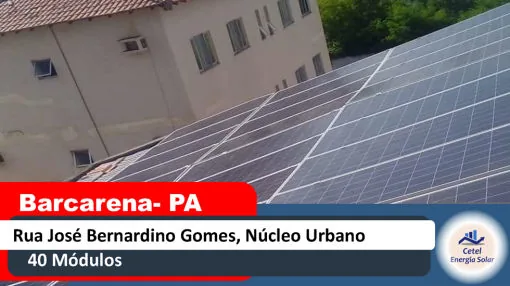 Sistema solar de 40 módulos instalado pela Cetel na Rua José Bernardino Gomes, Núcleo Urbano, Barcarena, Pará