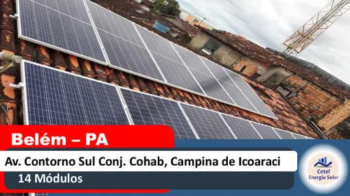 Sistema solar de 14 módulos instalado pela Cetel na Av. Contorno Sul, Conjunto Cohab, Campina de Icoaraci, Belém, Pará