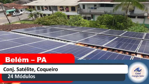 Sistema solar de 24 módulos instalado pela Cetel no Conjunto Satélite, Coqueiro, Belém, Pará