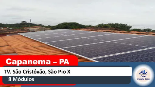 Sistema solar de 8 módulos da Cetel na Travessa São Cristóvão, São Pio X, Capanema, Pará