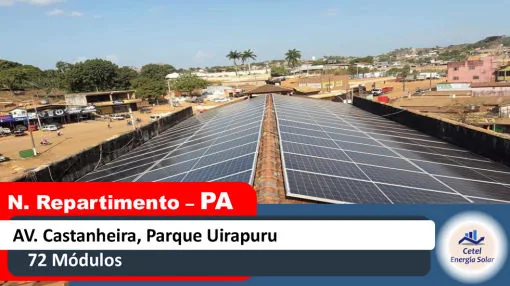 Sistema solar de 72 módulos da Cetel na Av. Castanheira, Parque Uirapuru, Novo Repartimento, Pará