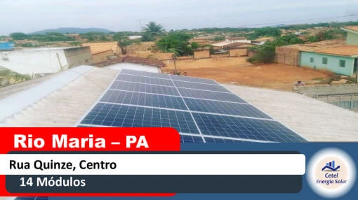 Sistema solar de 14 módulos da Cetel na Rua Quinze, Centro, Rio Maria, Pará