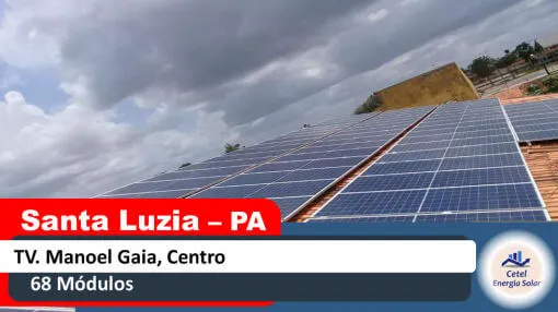 Sistema solar de 68 módulos instalado pela Cetel na Travessa Manoel Gaia, Centro, Santa Luzia, Pará
