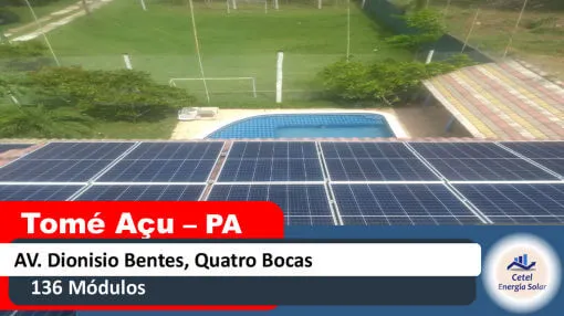 Sistema solar de 136 módulos instalado pela Cetel na Av. Dionísio Bentes, Quatro Bocas, Tomé-Açu, Pará
