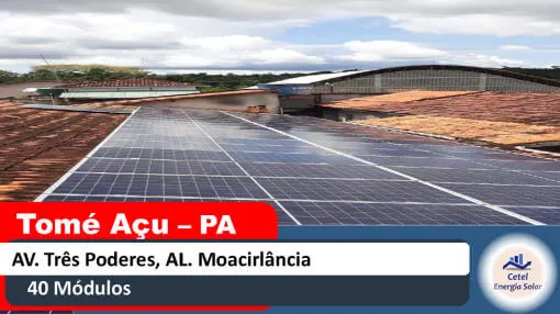 Sistema solar de 40 módulos da Cetel na Av. Três Poderes, Alameda Moacirlândia, Tomé-Açu, Pará